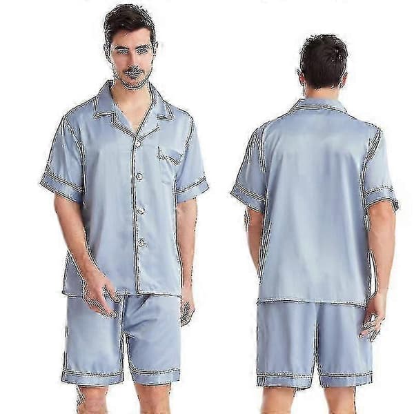 Herr Satin Silke Mjuk Sovkläder Pyjamasset_y L Grå Grey L
