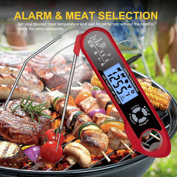 Vattentät Vikbar Matlagningstermometer Dubbel Probe BBQ Termometer