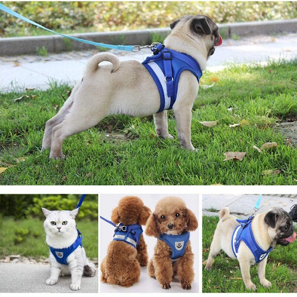 Hundkoppeldräkt kattkoppel reflex bröstdräkt hundsele blå M