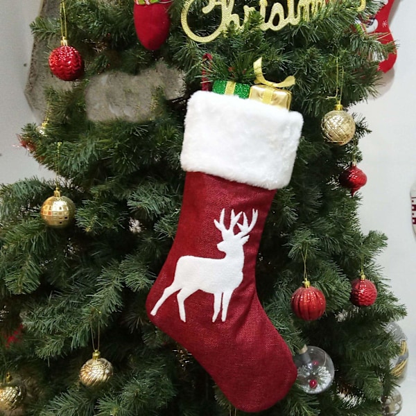 Presentpåse Julstrumpor Broderi Älg Kenaf Julstrumpor Julklappar Julhängen (Typ B)