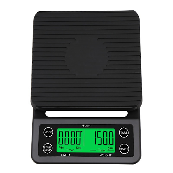 Elektronisk våg med timer, elektronisk kaffevåg (svart 0,1-3 kg)