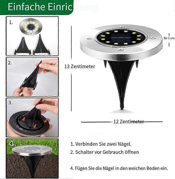 Udendørs solcelle gulvlamper, 10 stk, 12 LED varm hvide solcellelamper