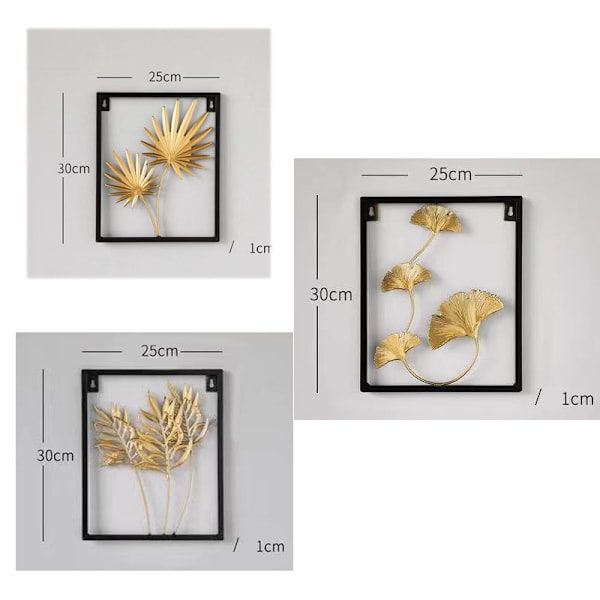 3 KPL Seinäkoriste Riipus Taottu Rauta Metalli Luova Kolmiulotteinen Ripustus Kuisti Seinä, Banaaninlehti + Ginkgonlehti + Auringonkukka 25 * 1 * 30cm,