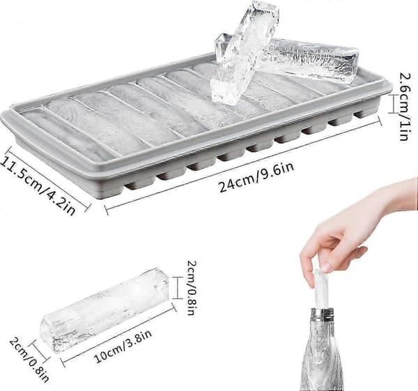 Stor isterningebakke med fleksibelt design, spildfri låg til vandflasker