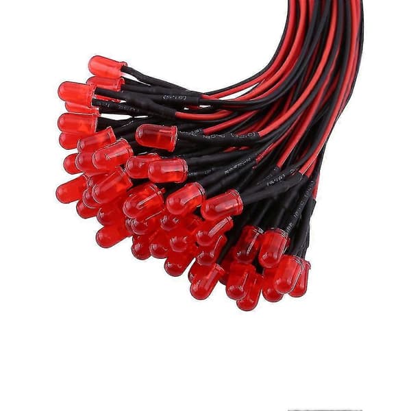 50 stk. 5 mm røde LED-dioder forudkablet 12V diffust lys til elektronik