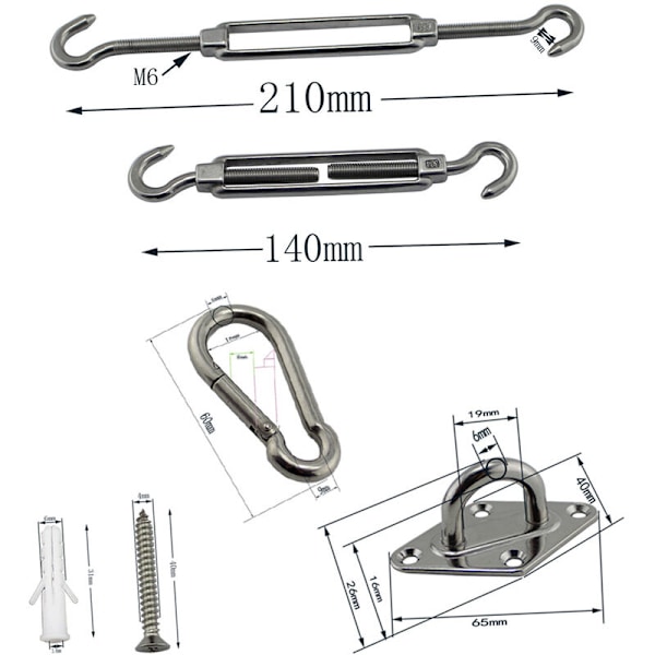 M6 skuggsegelsfäste kit, fyrhörnskit 304