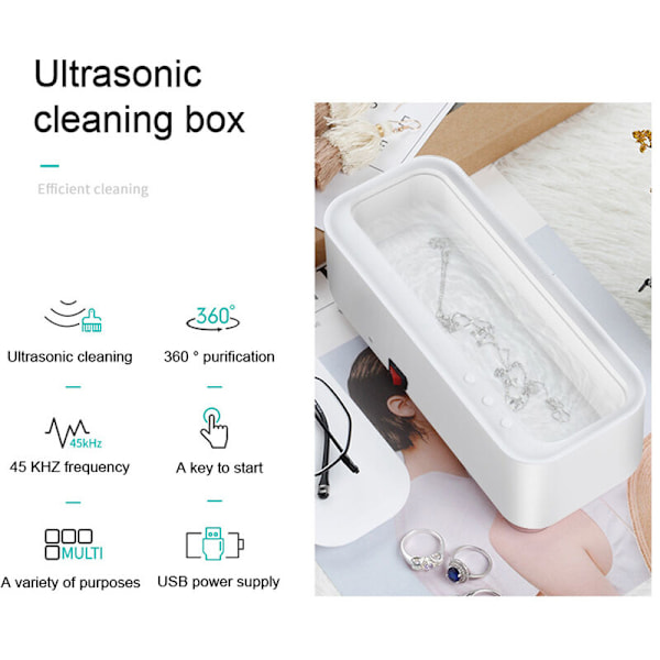 Ultraljudsrengöringsmaskin Glasögonrengöringsmaskin Ultraljudsrengöringsmaskin USB-version Vit