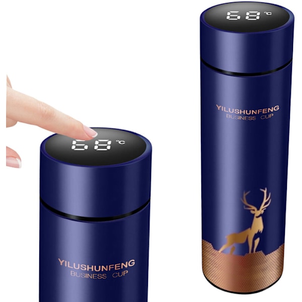 Smart Temperaturdisplay Vakuumisolerad Flaska 500 ml LCD Touch Screen Läckagesäker Rostfritt Stål, Svart