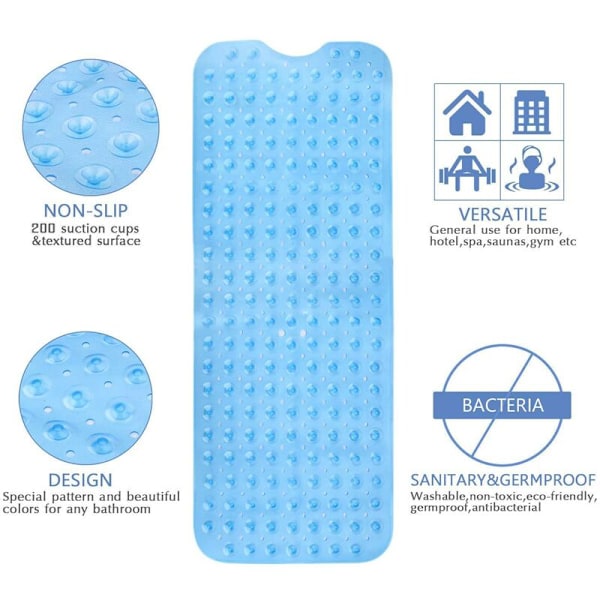 PVC Badrumsmatta Halkfri Sugkopp Transparent Blå 100*40cm