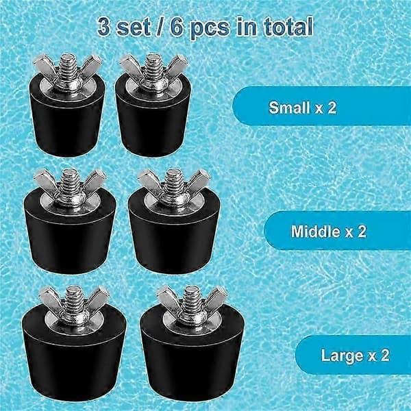 6-pack 3 storlekar poolvinterplugg för poolhål, expansionspluggar för ovanjordspoolskimmer