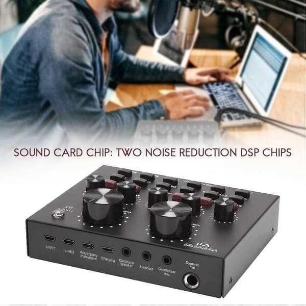Eksternt USB-lydkort med Bluetooth til pc, mobiltelefon, live sang, sort black