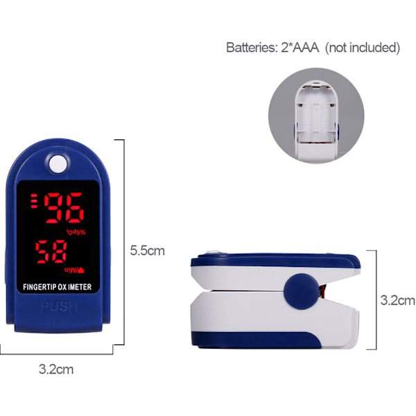 Fingertoppspulsoximeter SpO2 Mini Monitor Syremättnadsmätare Pulsmätare 5 Sekunders Snabbavläsning med Snodd
