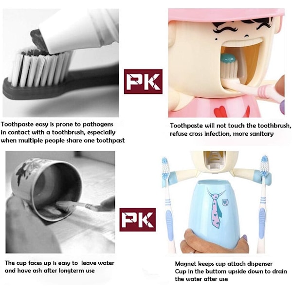 Tandbørsteholder til børn med kop, håndfri automatisk tandpastadispenser til børn med tandpastaboks, let at rengøre vægmonteret badeværelsessæt rød