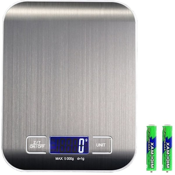 Noggrann Digital Köksvåg & Matvåg för Bakning, 5kg/1g, Rostfritt Stål (SILVER)