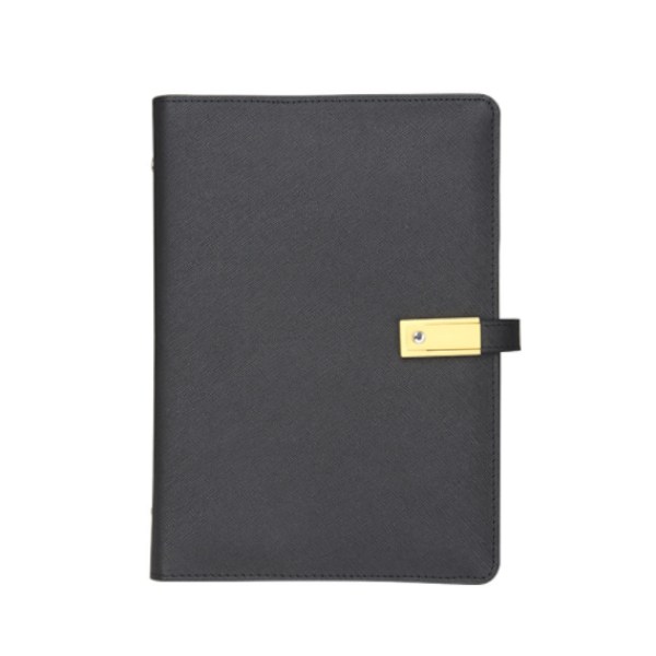 Affärspresent laddningsbar anteckningsbok (inbyggd 8000 powerbank, guldspänne, svart, utan förpackning)