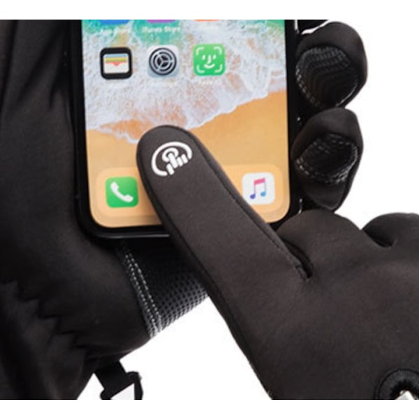 Cykelhandsker herre touch screen vindtæt varm vandtæt cykelsport plus fløjl skihandsker herre (Q9063 sort (XL))