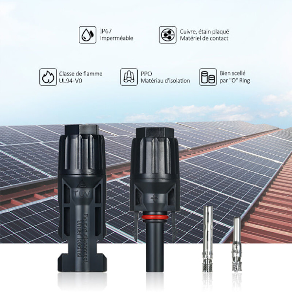 10 par / 20 par han/hun solpanel kabelstik til PV-system, 20 par med 2 stk. skruenøgle - 20 par med 2 stk. skruenøgle