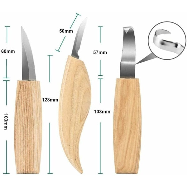 5-delars träsniderikniv Scimitar Rak Kniv med Skärbeständiga Handskar 5-delars Set Grå Tygpåse
