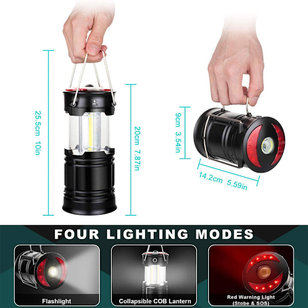 Campinglampa, Uppladdningsbar LED-lampa, Orkanlampa med Ficklampa och Magnetisk Bas för Camping, Orkan, Vandring, Nödsituation, Strömavbrott