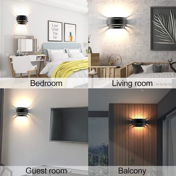 LED Vägglampor för Inomhusbruk, Vägghängda Sänglampor med Glödlampor (Svart, Energiklass A++)