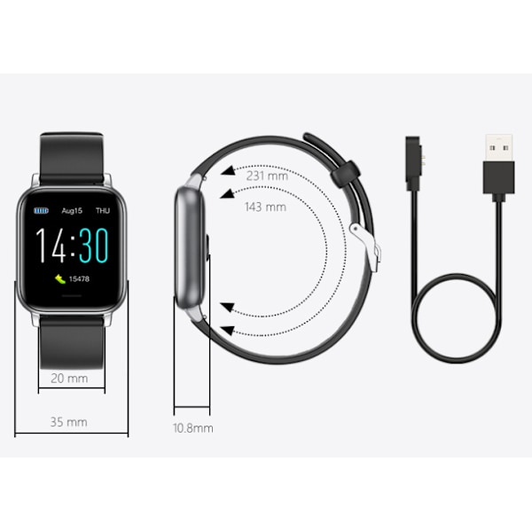 Smart Watch, Pulsmåler Søvn Fitness Termometer Skridt Bluetooth Ur (Lilla),