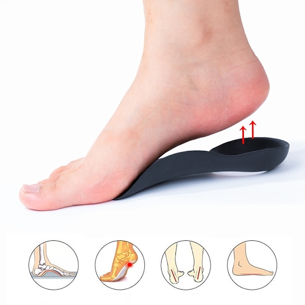 Ortopædiske indlægssåler til mænd og kvinder, fodstøtte skoindlæg til platfod, overpronation og smertelindring Sort Svart S