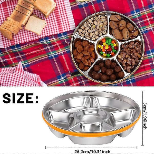 Delad snackbricka med lock för servering av grönsaker, tillbehör och frukter Silver Silver