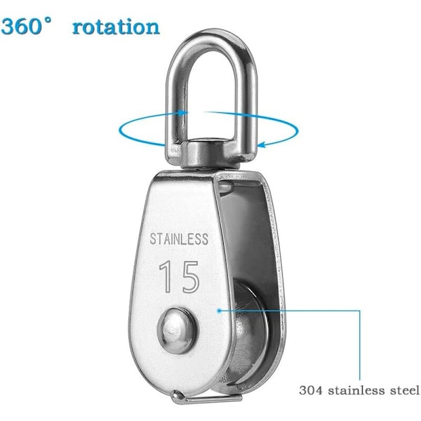 304 rustfrit stål enkelt remskive/dobbelt remskive/løfteremskive/M15 enkelt drev wire 4 stk