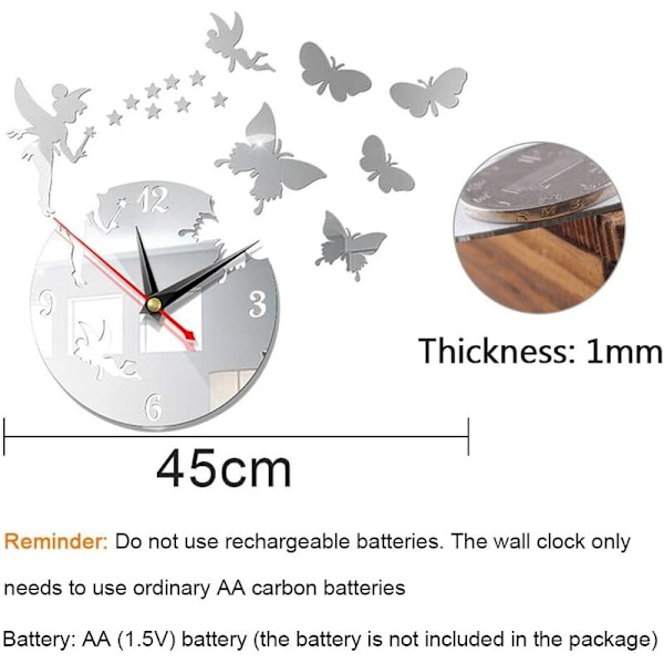 DIY Väggklocka, Tyst Fjäril Väggklocka, Modern Mode Väggklocka, 3D Fjäril Spegel Väggklocka, Kontor Hotell Heminredning