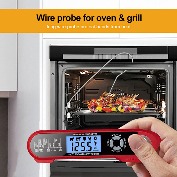 Vattentät Vikbar Matlagningstermometer Dubbel Probe BBQ Termometer