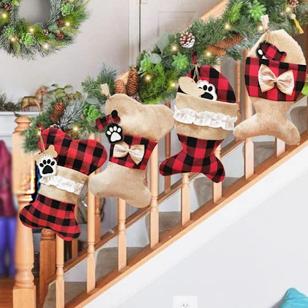 Julstrumpor för husdjur, juldekorationer, julstrumpor, presentpåsar, julartiklar (Burlap Bones)