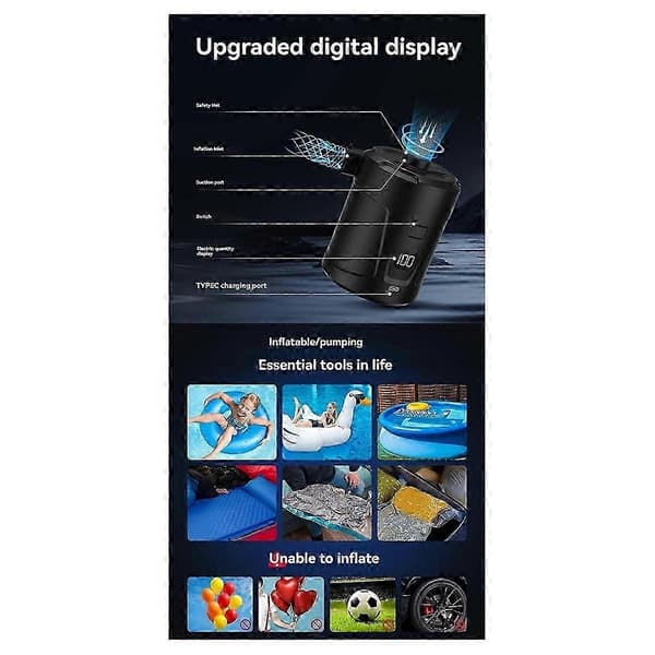 Luftpumpe til oppustelige ting 5200mAh mini deflator Sort Black