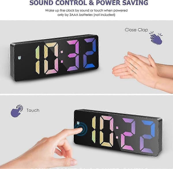 LED digital väckarklocka för sovrum med datum, temperatur och snooze black