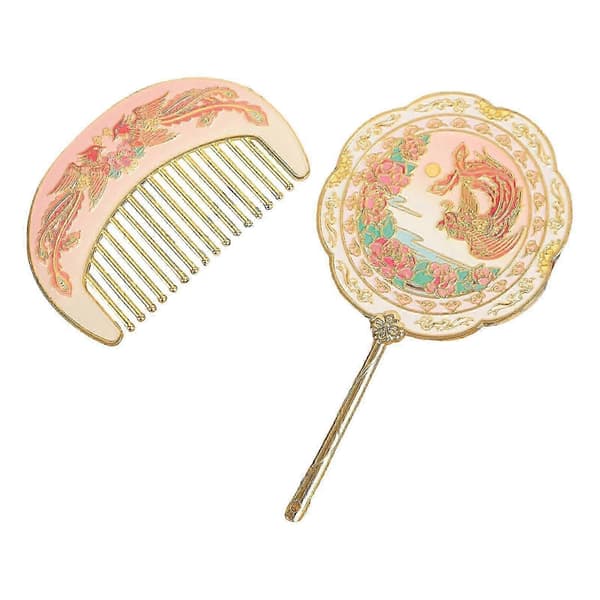 Håndholdt spejlsæt makeupspejl og kam retro design bærbart hårbørstegave Style A