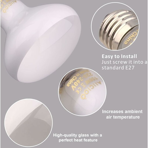 Varmepære - Varme Lampe til Reptiler og Padder, 100W, 2 Pakke, Hvid
