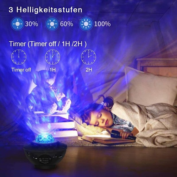 LED Projektorlampor Nattlampa Oceanvåg Stjärnhimmel med Musikspelare, Fjärrkontroll, 360° Rotation