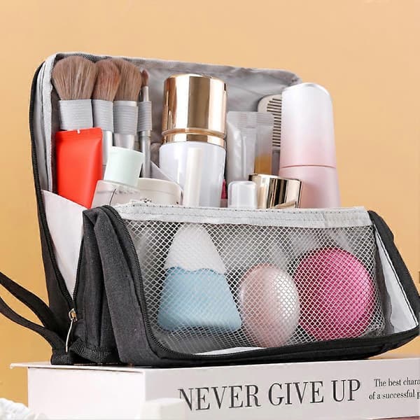 Bærbar Makeup Taske Retro Mode Makeup Opbevaringspose til Forretningsrejser Sort Black