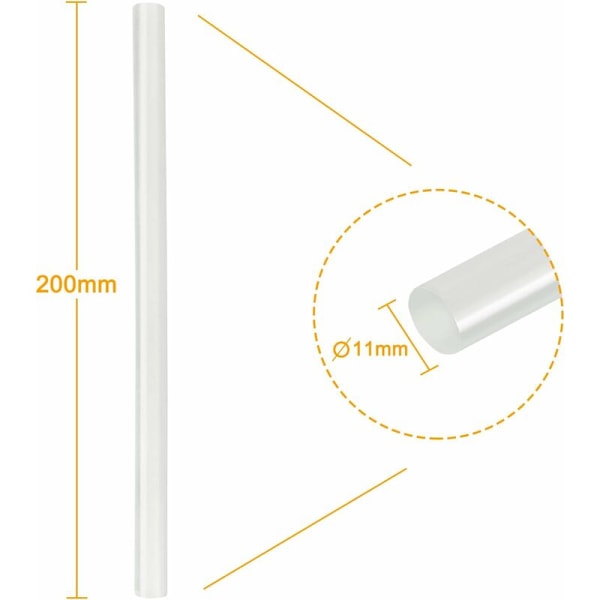 Pakkaus 100 kuumaliimapuikkoa - 11 mm x 200 mm - Läpinäkyvä - Kuumaliimapistooliin (2 kg)