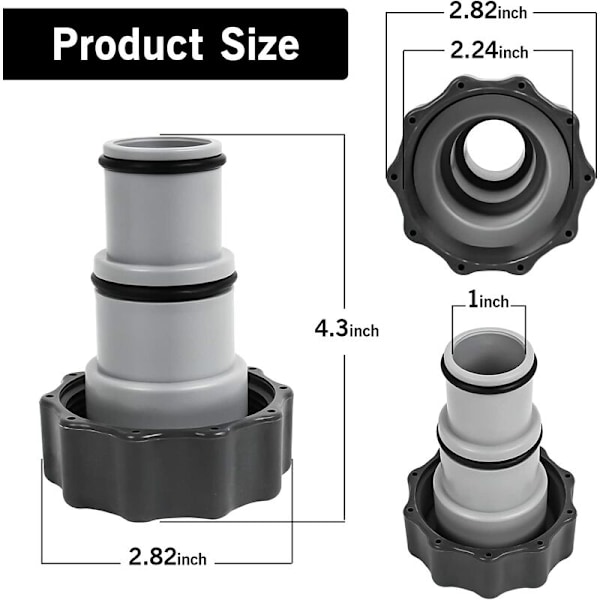 Erstatningsslangeadapter til pumpe med gevind - Til 1,5 & 1,25\" slange - A Serie 25077RP 8\" Grå Pakke med 2, Superma
