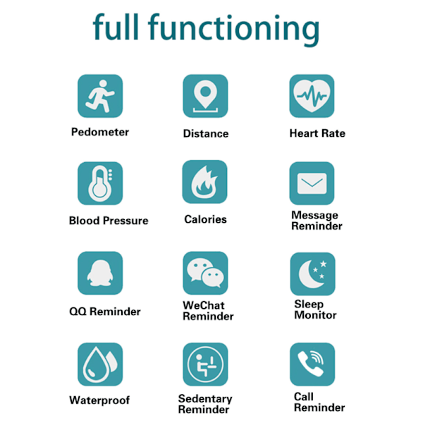 Smart Bluetooth Armband, Träning, Puls, Blodsyre, Blodtryck, Stegräknare, Sömnövervakning (Blå),