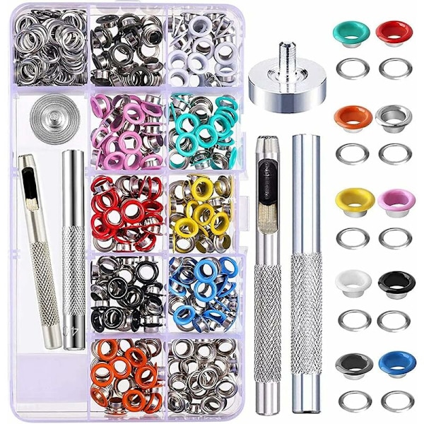 500 set innerdiameter 5mm färgad öljetter + installationsverktyg för öljetter, sprayfärg, knappöljetter, skoöljetter
