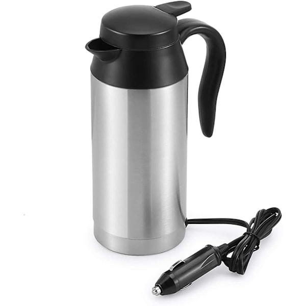 Elkedel - 750ml - 12v - Med biloplader - Varme kop i rustfrit stål til kaffe, te, varmt vand