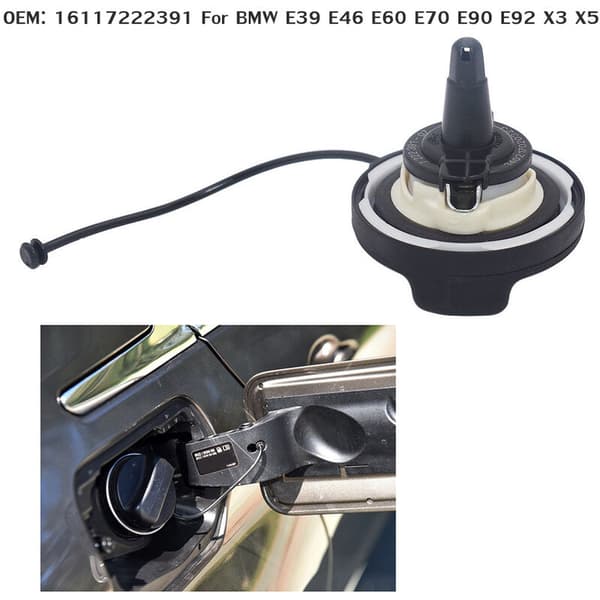 Musta polttoainesäiliön täyttökorkki 16117222391 BMW E39 E46 E60 E70 E90 E92 X3 X5