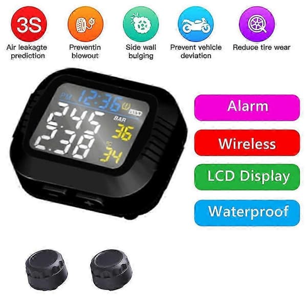 Vattentät trådlös motorcykel TPMS extern sensor däcktrycksmonitor LCD