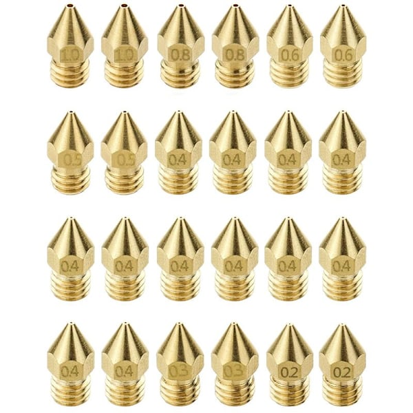 24 Stycken Skrivarmunstycken MK8 Munstycke, 0.2 mm, 0.3 mm, 0.4 mm, 0.5 mm, 0.6 mm, 0.8 mm, 1 mm, Munstyckessats, Kompatibel med Makerbot CR-10 3D-skrivare