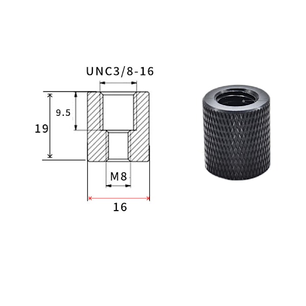 Adapteri jalustakierteelle 3/8\" naaras - 3/8\" naaras - 5 kpl musta M8