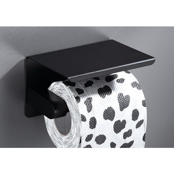 Sort Toiletpapirholder, 304 Rustfrit Stål Toiletpapirholder med Hylde, Vægmonteret Toiletpapirholder til Badeværelse-