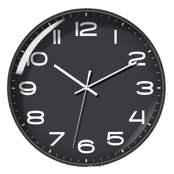12 tommer stue vægur simpelt husholdnings plastikur lydløst quartz ur, sort urskive og sort ramme, 30*5*30cm,