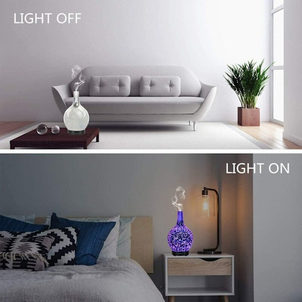 3D Glas Ultraljud Eterisk Olja Diffusers Elektrisk, Tyst Luftfuktare, för Hem Spa Yoga Massage