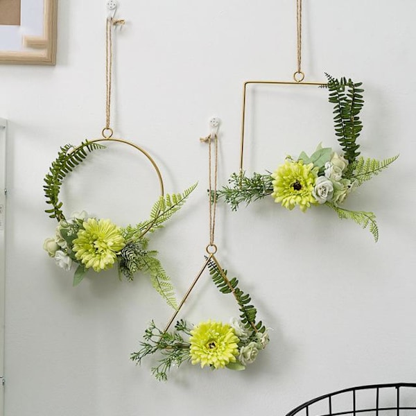 Smidda järn väggdekorationer simuleringsblomma hem hänge väggdekoration vägghängning, tre kombinationer av grön gerbera 20 * 3 * 20cm,